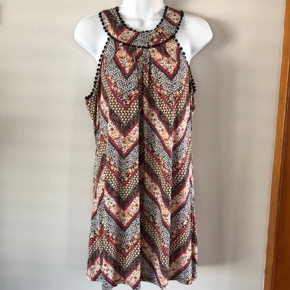 THREE Pink Heart Mini Dress Size S Halter Neck Ditzy Floral Sleeveless Summer - Picture 1 of 7